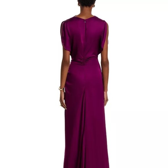 A.L.C. Nadia Satin Bias Cut Ruched Draped Gown Jewel Purple - Picture 8 of 15